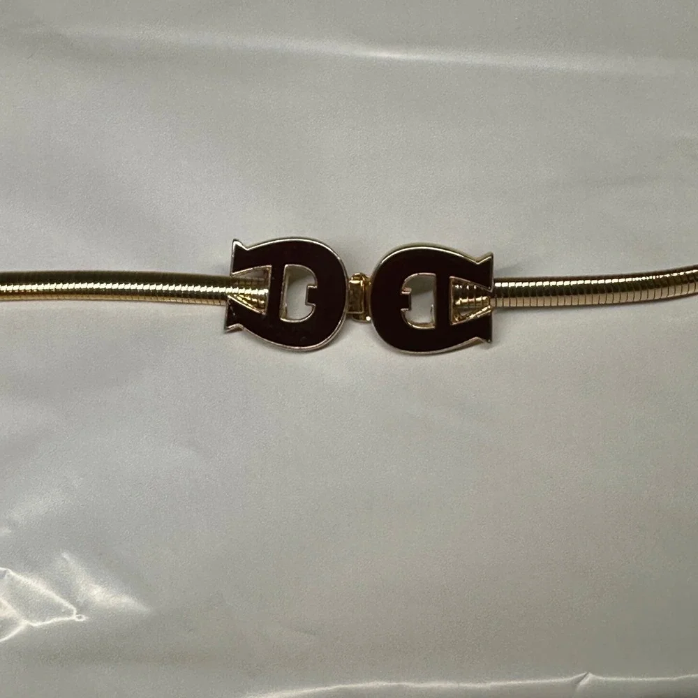 Etienne Aigner Vintage Gold Snake Chain Belt Burgundy Horseshoe Logo Buckle